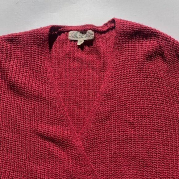 Long Sleeve Cable Knit Fuchsia Pink Wrap V Neck Sweater Ribbed Hems Women's XL - Picture 13 of 14
